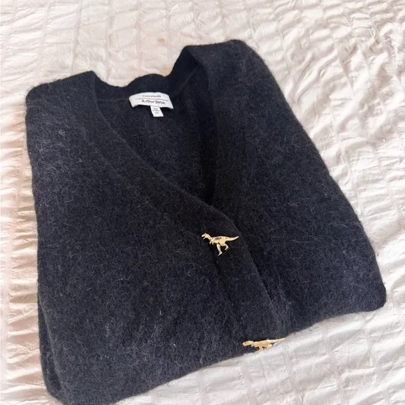 & Other Stories Black Cardigan with Gold Dinosaur Buttons - Picture 9 of 10